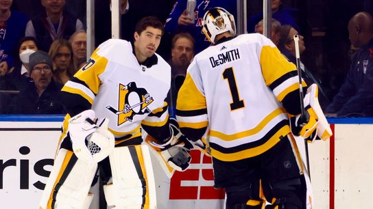 Domingue rises to occasion after DeSmith injured in second OT taken in New York (Penguins)